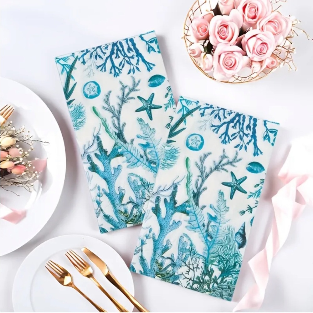 Set of 20 Ocean Themed Dinner Napkin Guest Towels for Large Party